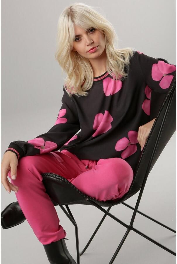 Aniston SELECTED Blouse zonder sluiting met bloemenprint en gestreepte borden - Foto 3