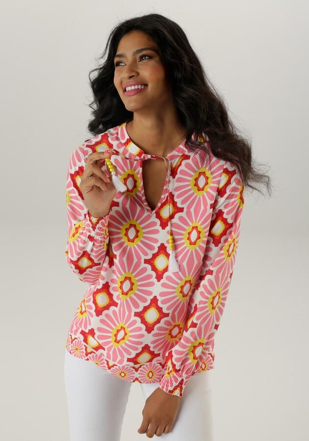 Aniston SELECTED Blouse zonder sluiting met geometrisch gebloemde rand aan de zoom - Foto 7