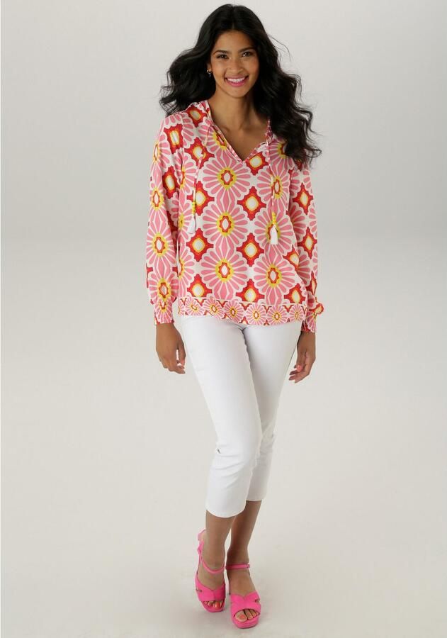 Aniston SELECTED Blouse zonder sluiting met geometrisch gebloemde rand aan de zoom - Foto 6