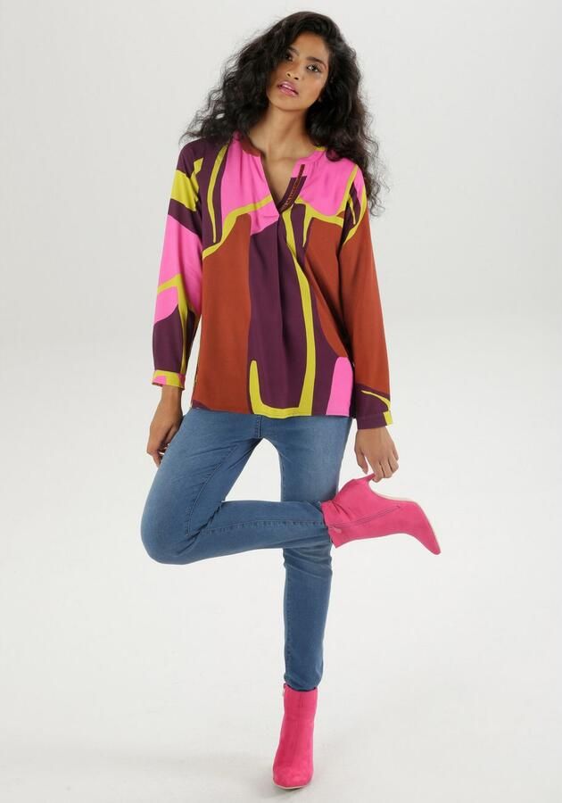 Aniston SELECTED Blouse zonder sluiting met licht glanzend fluwelen band aan de halslijn - Foto 6