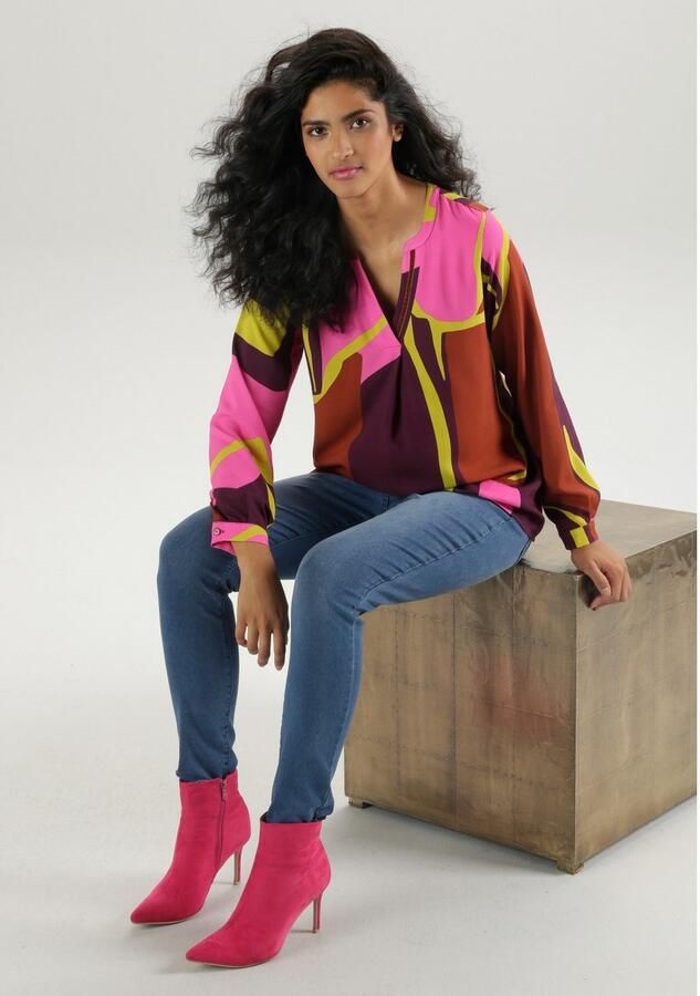 Aniston SELECTED Blouse zonder sluiting met licht glanzend fluwelen band aan de halslijn - Foto 5