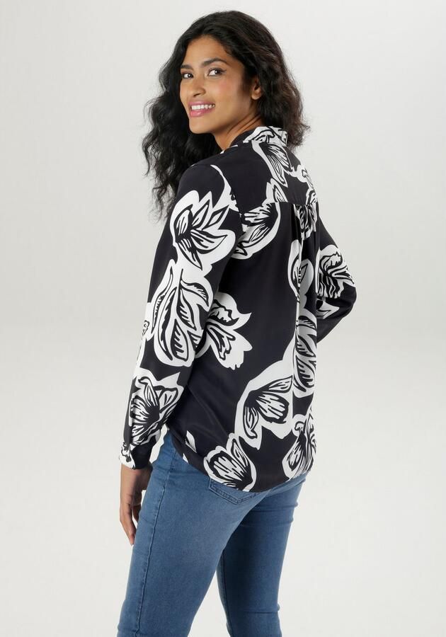 Aniston SELECTED Blouse zonder sluiting met opvallende bloesemprint en knoopsluiting - Foto 4