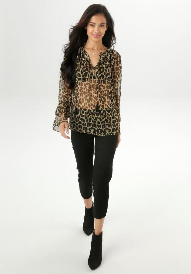 Aniston SELECTED Chiffon blouse in modieuze dierenprint met glansgaren nieuwe collectie - Foto 5