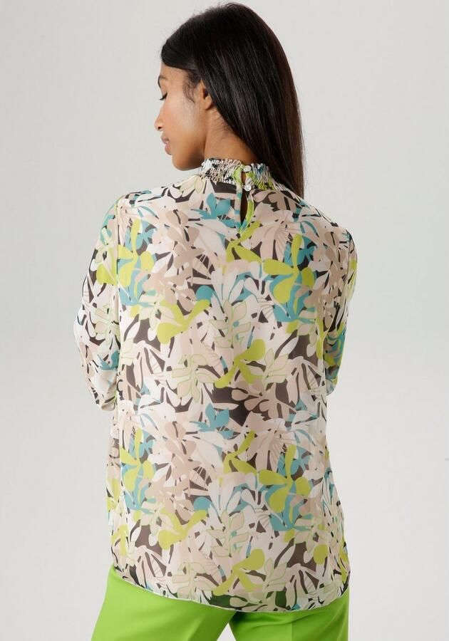 Aniston SELECTED Chiffon blouse met bladerenprint en gerimpelde borden - Foto 3