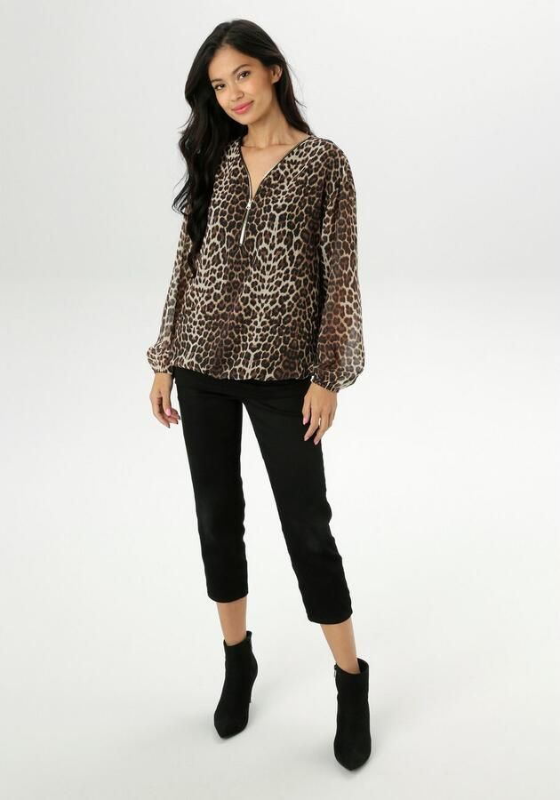 Aniston SELECTED Chiffon blouse met goudkleurige ritssluiting op de halslijn nieuwe collectie - Foto 6
