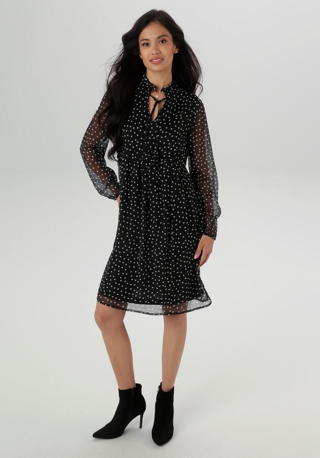 Aniston SELECTED Chiffon jurk Met kleine ruches op de opstaande kraag en strikbanden NIEUWE COLLECTIE - Foto 7