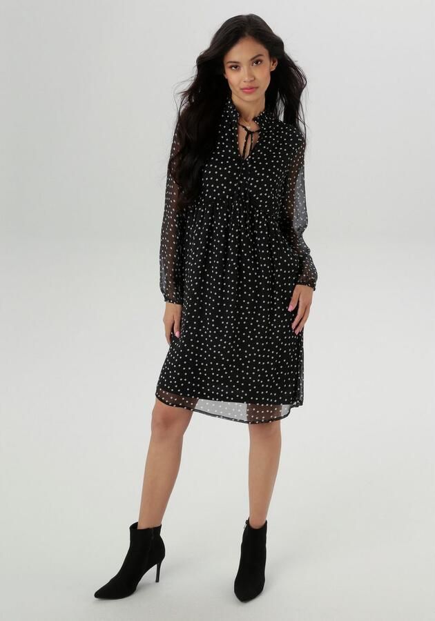 Aniston SELECTED Chiffon jurk Met kleine ruches op de opstaande kraag en strikbanden NIEUWE COLLECTIE - Foto 3