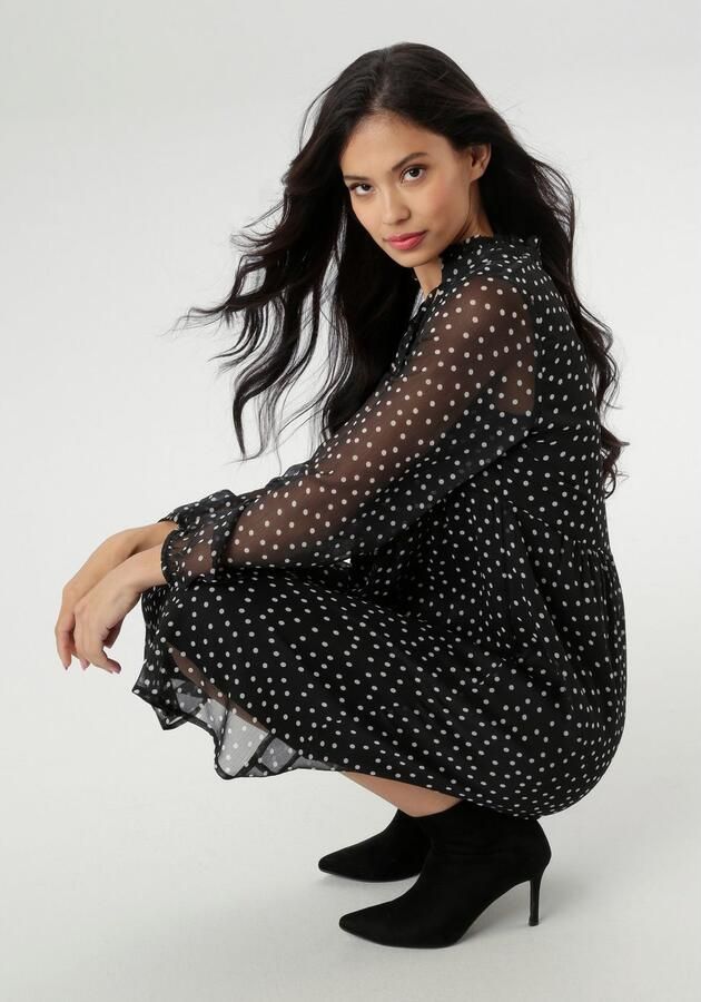 Aniston SELECTED Chiffon jurk Met kleine ruches op de opstaande kraag en strikbanden NIEUWE COLLECTIE - Foto 5