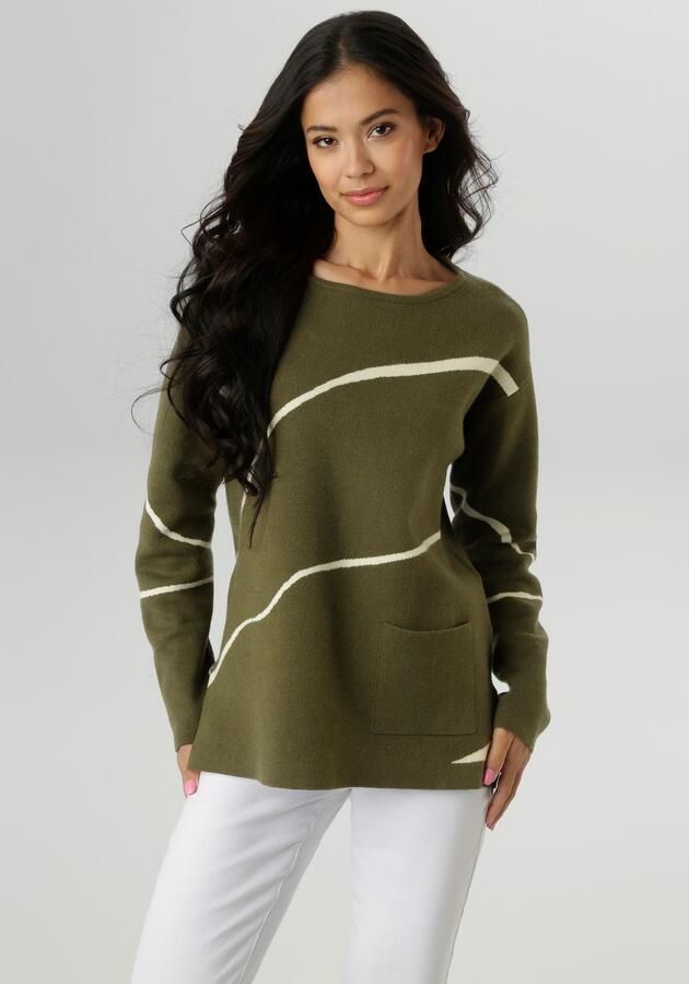 Aniston SELECTED Gebreide trui Highlight met opgestikte gebreide zak aan de voorkant NIEUWE COLLECTIE - Foto 7