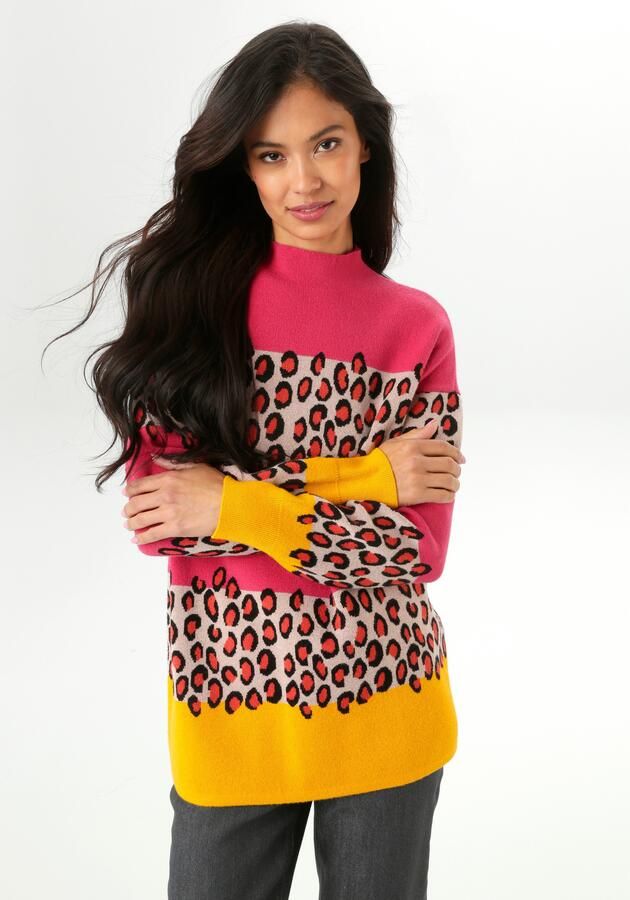 Aniston SELECTED Gebreide trui in dierenlook in combinatie met blokstrepen nieuwe collectie - Foto 8