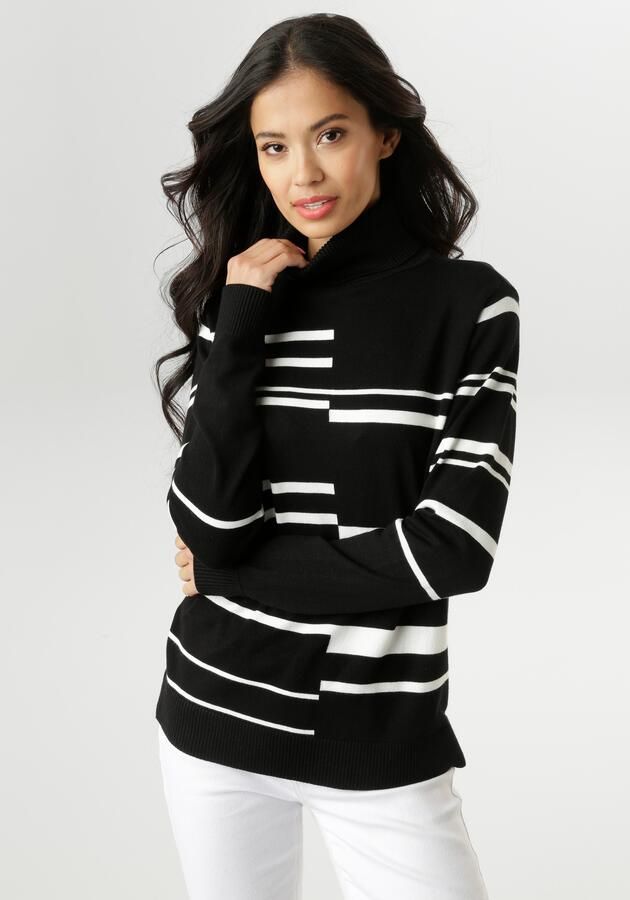 Aniston SELECTED Gebreide trui in geometrisch onderbroken streepdessin nieuwe collectie - Foto 6