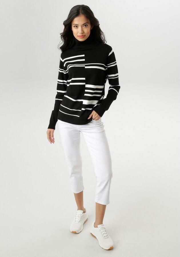 Aniston SELECTED Gebreide trui in geometrisch onderbroken streepdessin nieuwe collectie - Foto 4