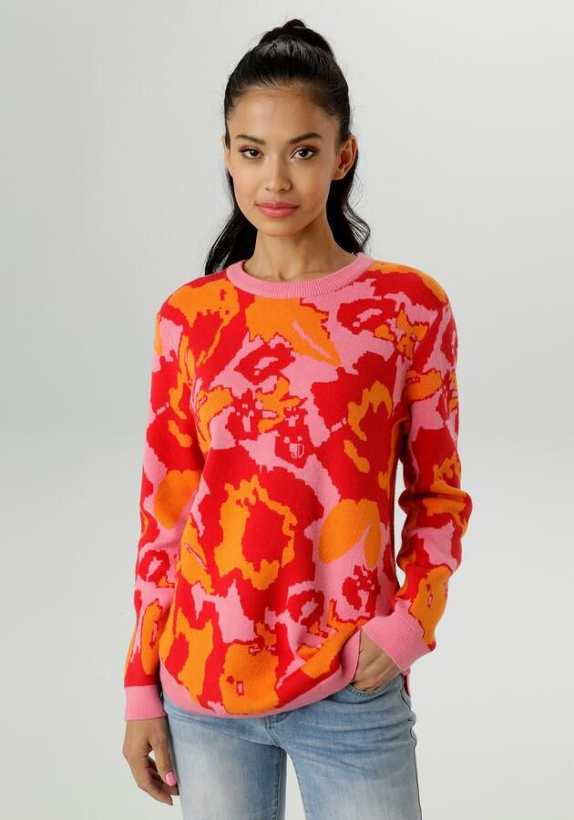 Aniston SELECTED Gebreide trui in opvallend bloemmotief en krachtige kleuren nieuwe collectie - Foto 7