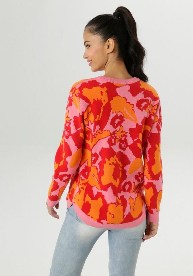 Aniston SELECTED Gebreide trui in opvallend bloemmotief en krachtige kleuren nieuwe collectie - Foto 4