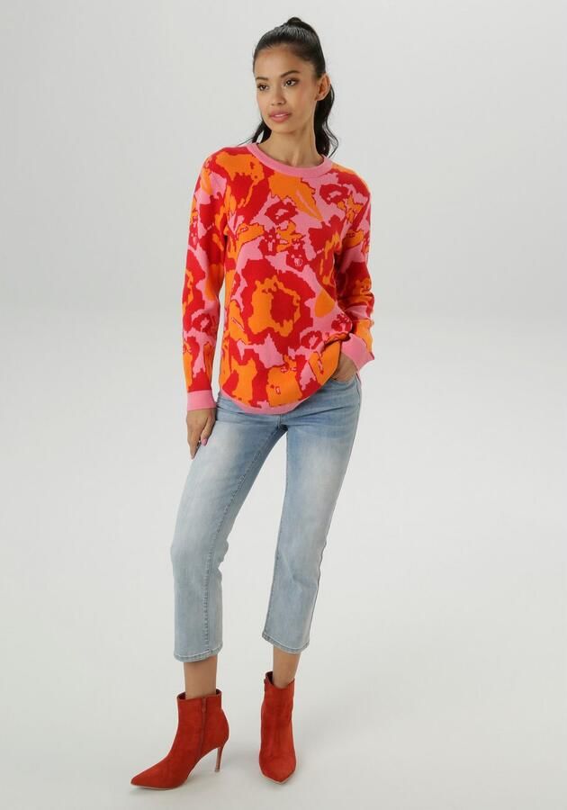 Aniston SELECTED Gebreide trui in opvallend bloemmotief en krachtige kleuren nieuwe collectie - Foto 5