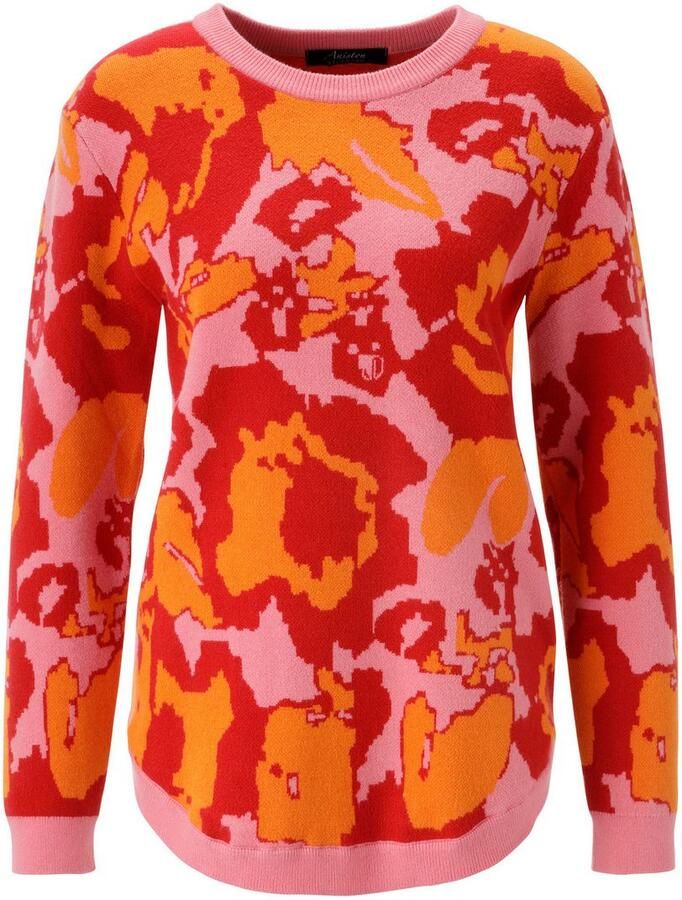 Aniston SELECTED Gebreide trui in opvallend bloemmotief en krachtige kleuren nieuwe collectie - Foto 2