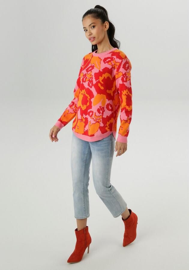 Aniston SELECTED Gebreide trui in opvallend bloemmotief en krachtige kleuren nieuwe collectie - Foto 6