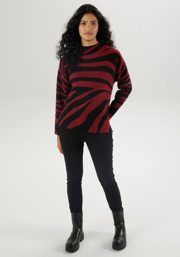 Aniston SELECTED Gebreide trui met dierenpatroon en hoge staande kraag - Foto 6