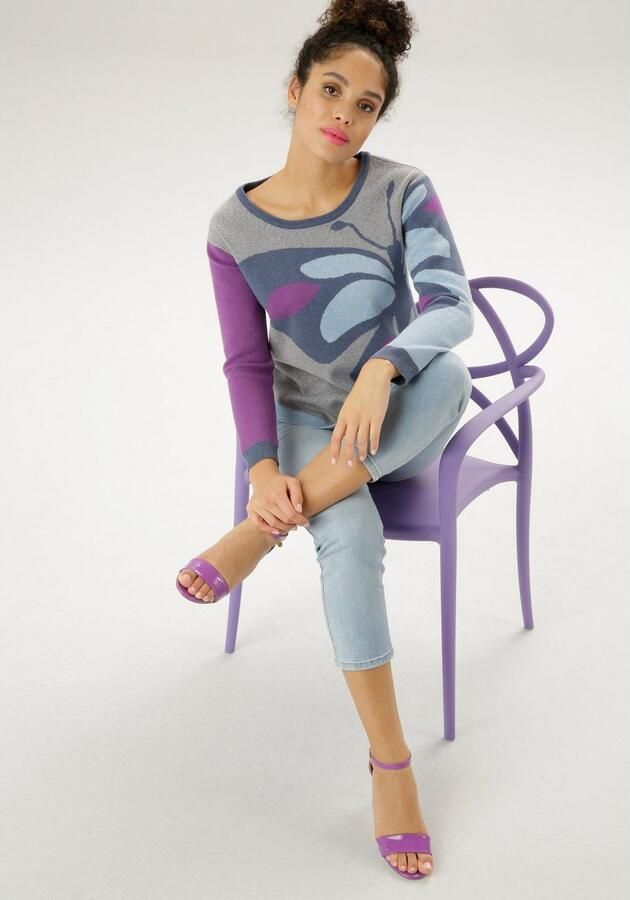 Aniston SELECTED Gebreide trui met ingebrachte vlinder-motief - Foto 5