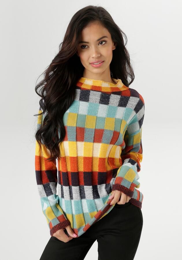 Aniston SELECTED Gebreide trui met meerkleurig gestructureerd ruitpatroon nieuwe collectie - Foto 8