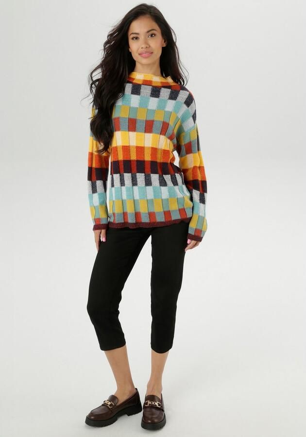 Aniston SELECTED Gebreide trui met meerkleurig gestructureerd ruitpatroon nieuwe collectie - Foto 5