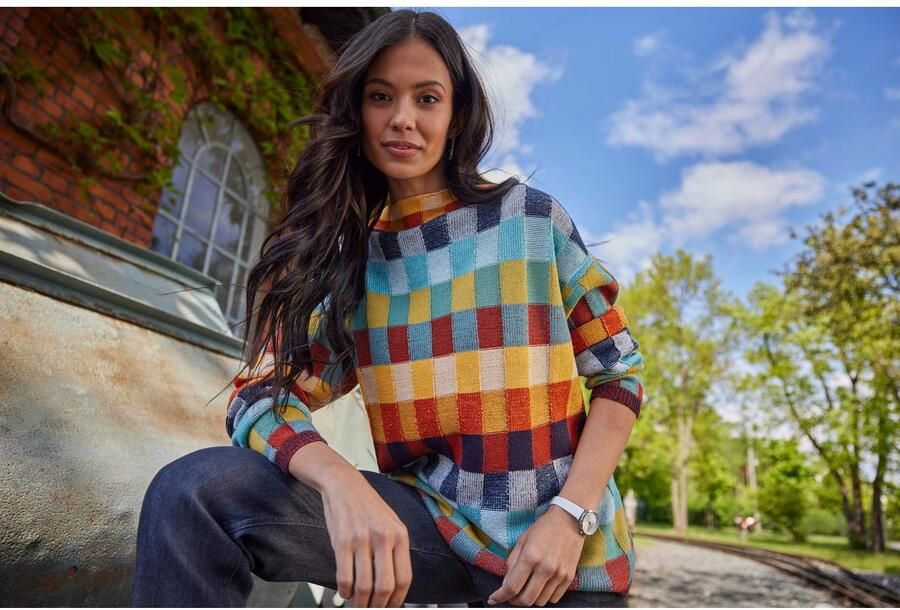 Aniston SELECTED Gebreide trui met meerkleurig gestructureerd ruitpatroon nieuwe collectie - Foto 7