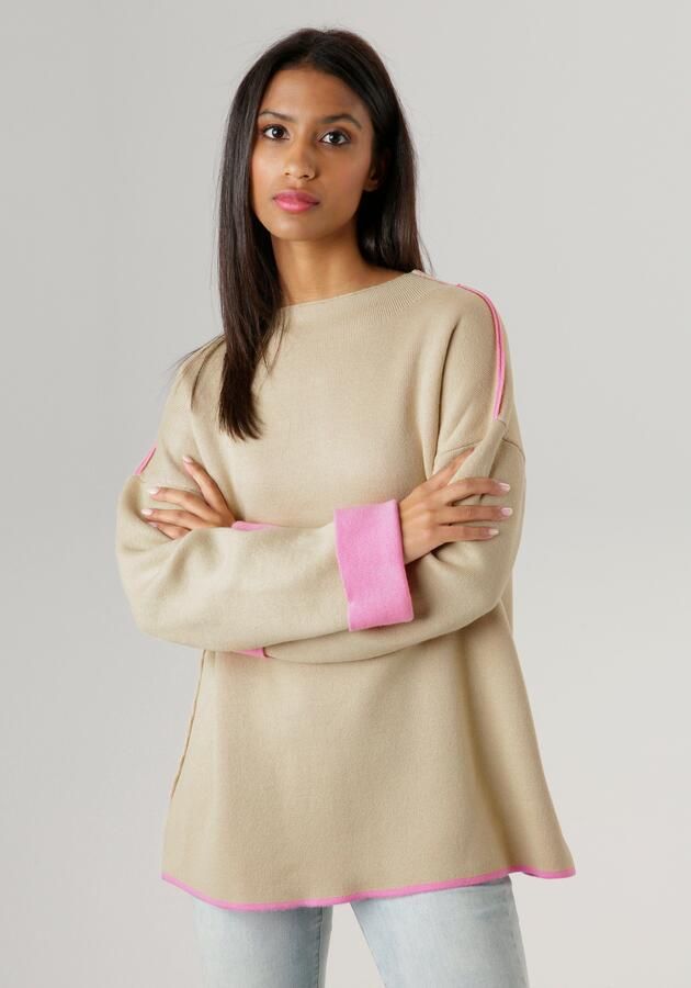 Aniston SELECTED Gebreide trui met roze sierkanten - Foto 6