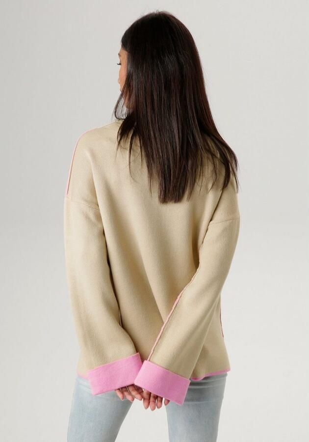 Aniston SELECTED Gebreide trui met roze sierkanten - Foto 3