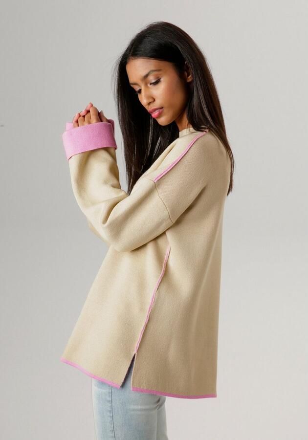 Aniston SELECTED Gebreide trui met roze sierkanten - Foto 4