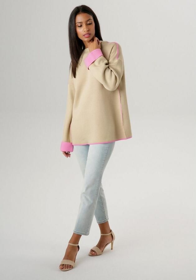 Aniston SELECTED Gebreide trui met roze sierkanten - Foto 5