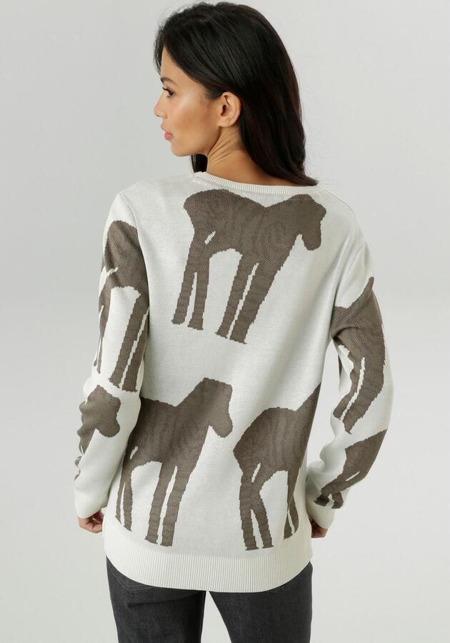 Aniston SELECTED Gebreide trui met trendy en grote jacquardpatronen nieuwe kollectie - Foto 5