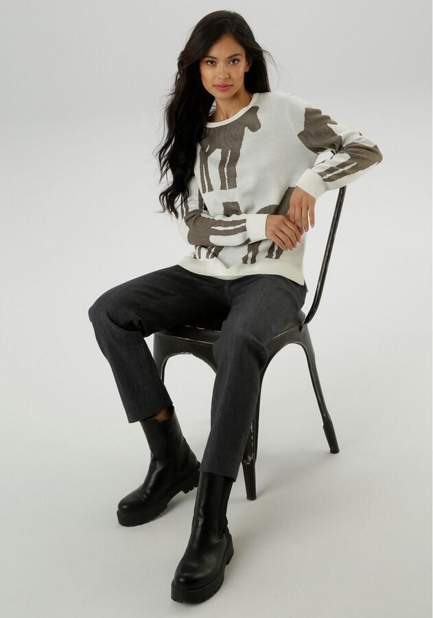 Aniston SELECTED Gebreide trui met trendy en grote jacquardpatronen nieuwe kollectie - Foto 4