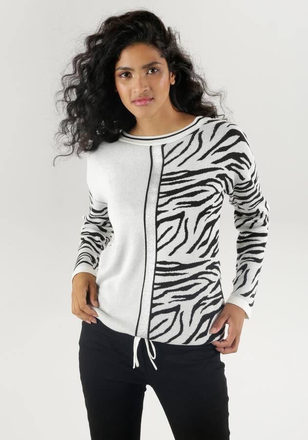 Aniston SELECTED Gebreide trui met tunnelkoord aan de zoom en glanzende band - Foto 7