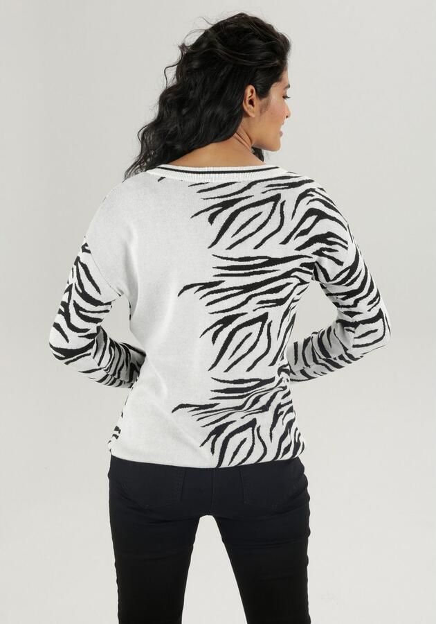 Aniston SELECTED Gebreide trui met tunnelkoord aan de zoom en glanzende band - Foto 3