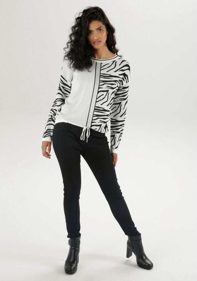 Aniston SELECTED Gebreide trui met tunnelkoord aan de zoom en glanzende band - Foto 4