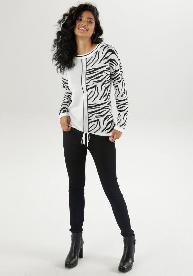 Aniston SELECTED Gebreide trui met tunnelkoord aan de zoom en glanzende band - Foto 5