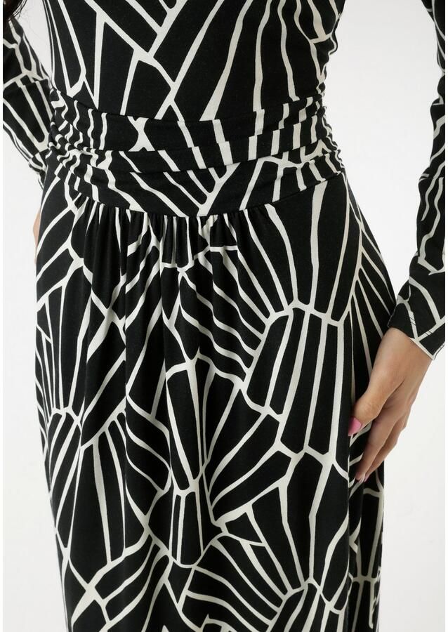 Aniston SELECTED Jerseyjurk in grafisch patroon dessin en gerimpelde tailleband nieuwe collectie - Foto 2