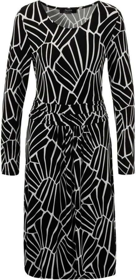 Aniston SELECTED Jerseyjurk in grafisch patroon dessin en gerimpelde tailleband nieuwe collectie - Foto 7