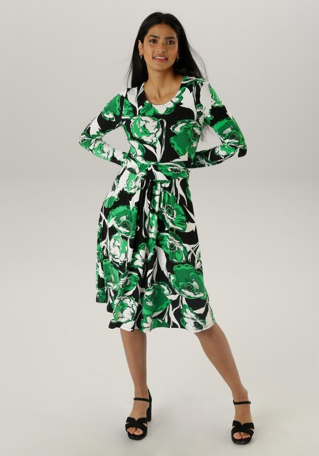 Aniston SELECTED Jerseyjurk met bloemige print en gerimpelde tailleband - Foto 7