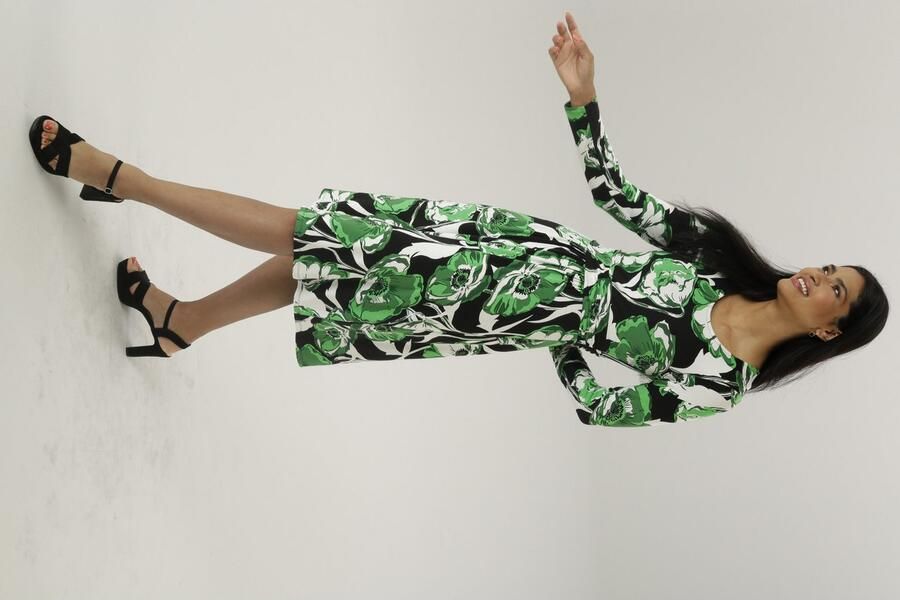 Aniston SELECTED Jerseyjurk met bloemige print en gerimpelde tailleband - Foto 3