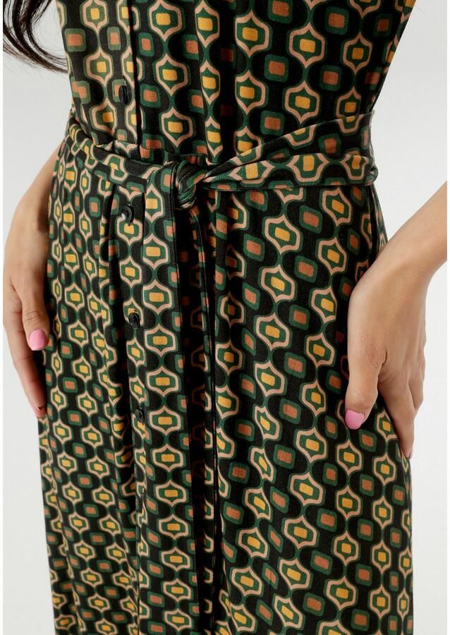 Aniston SELECTED Jerseyjurk met retropatroon en afneembaar strikband nieuwe collectie - Foto 2