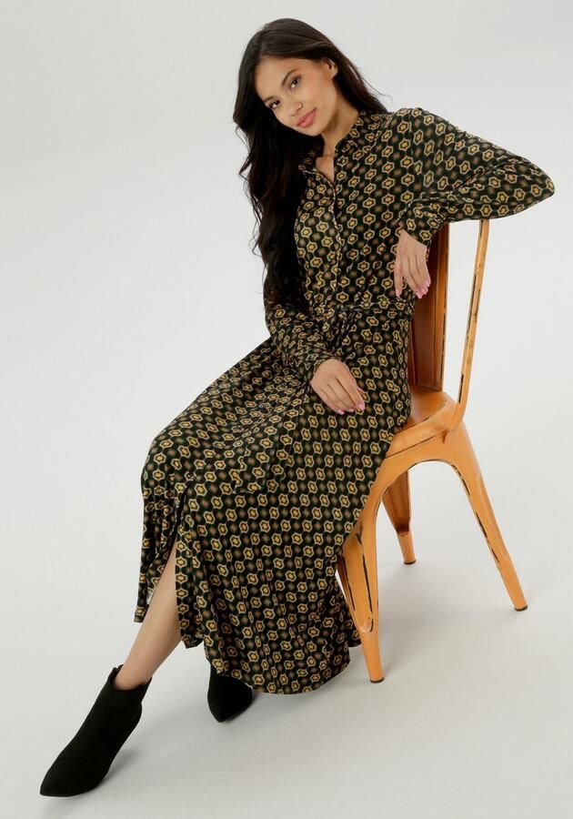 Aniston SELECTED Jerseyjurk met retropatroon en afneembaar strikband nieuwe collectie - Foto 4