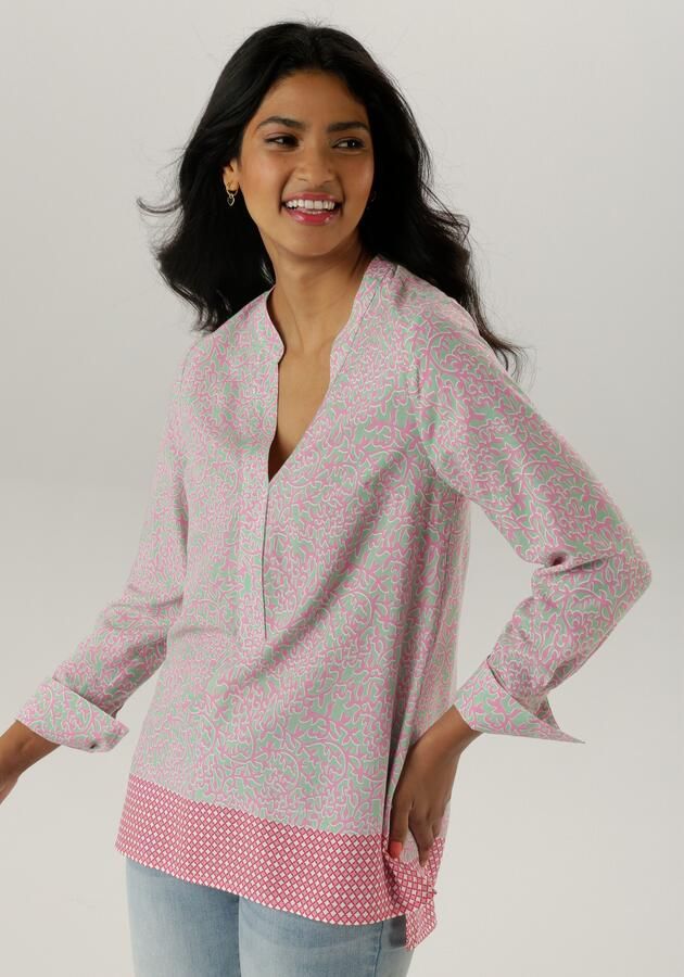 Aniston SELECTED Lange blouse met rankenpatroon en randprint aan de zoom - Foto 6