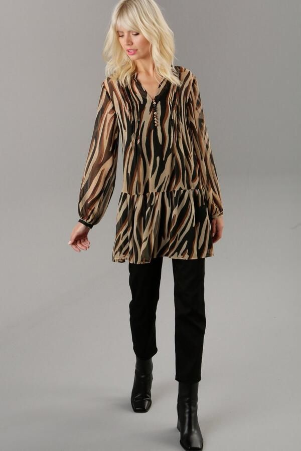 Aniston SELECTED Lange tuniek met stofbedekte knopen en bies - Foto 6