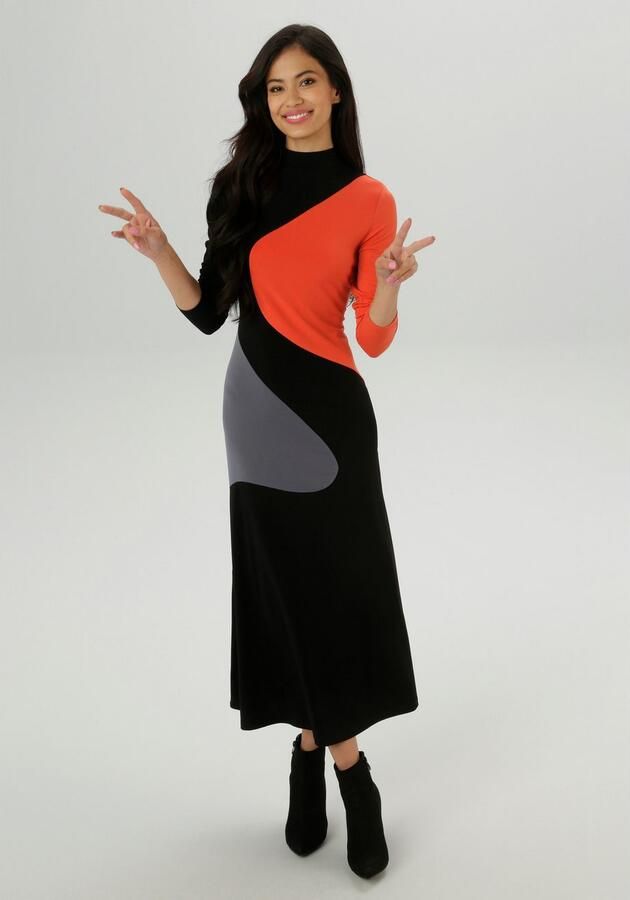 Aniston SELECTED Maxi-jurk met asymmetrisch verlopende kleurvlakken nieuwe collectie - Foto 4