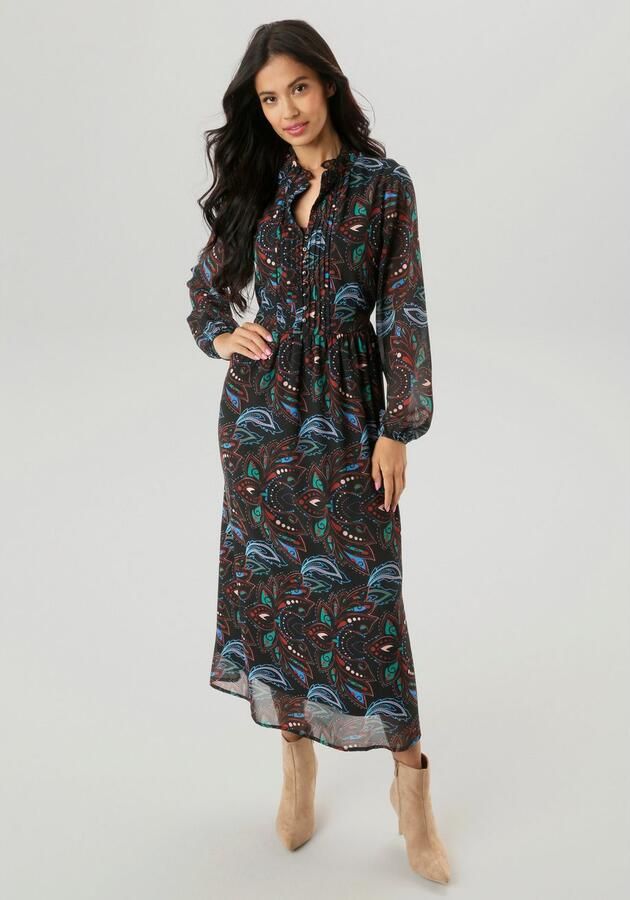 Aniston SELECTED Maxi-jurk met bewerkelijke en decoratieve plooiverwerking nieuwe collectie - Foto 3