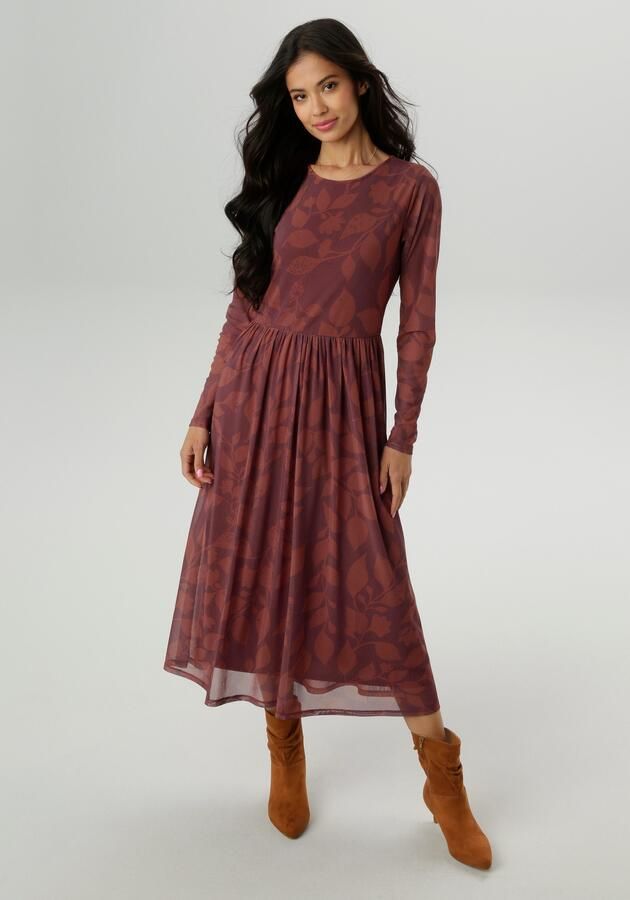 Aniston SELECTED Midi-jurk met floraal bladerpatroon in warme bruintinten nieuwe collectie - Foto 7