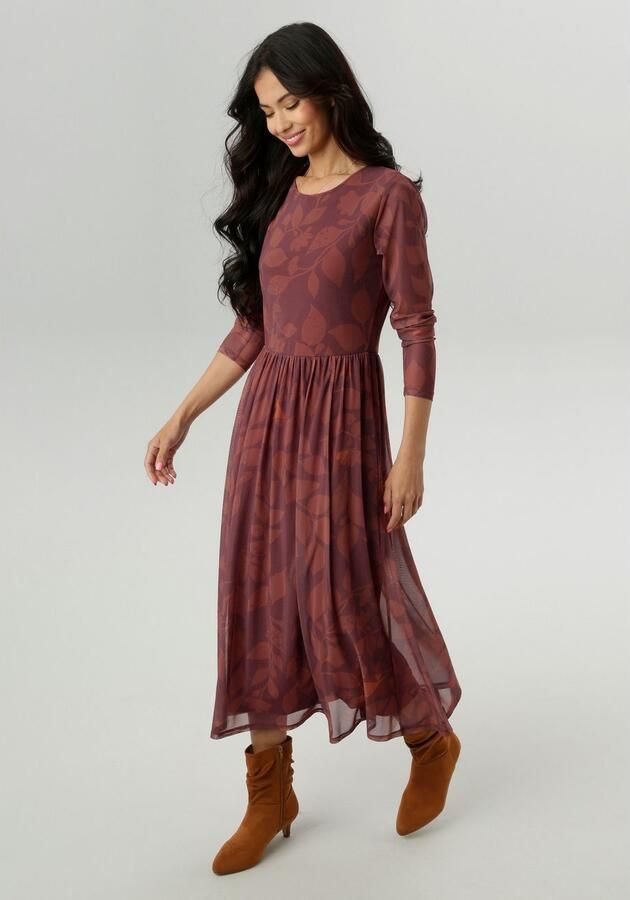 Aniston SELECTED Midi-jurk met floraal bladerpatroon in warme bruintinten nieuwe collectie - Foto 3