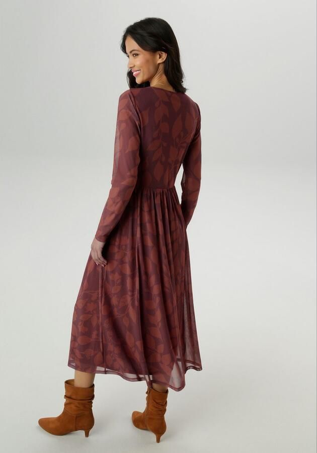 Aniston SELECTED Midi-jurk met floraal bladerpatroon in warme bruintinten nieuwe collectie - Foto 4