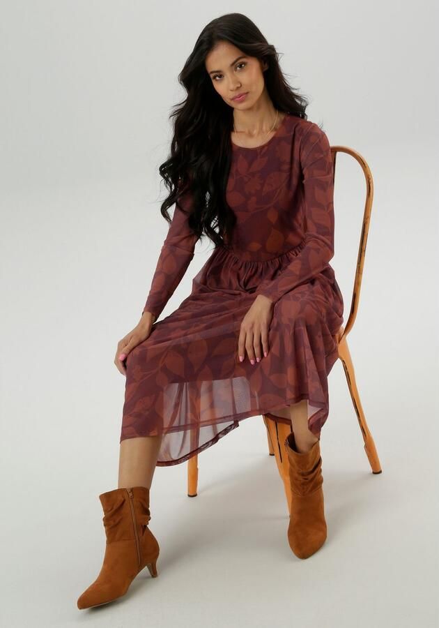 Aniston SELECTED Midi-jurk met floraal bladerpatroon in warme bruintinten nieuwe collectie - Foto 5